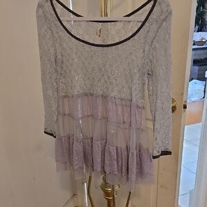 Free People Purple Tiered Ruffled Blouse